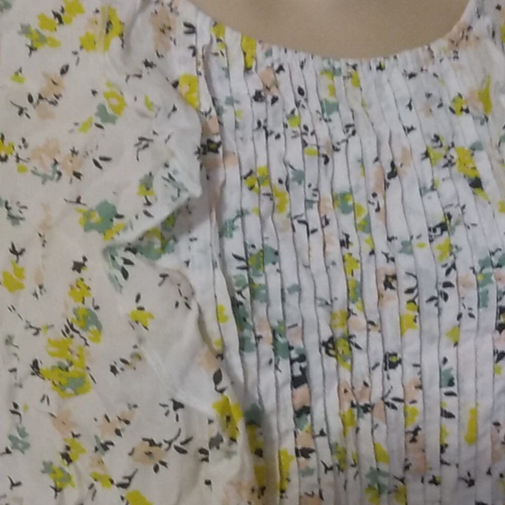 Vtg Y2K Lemon Yellow White Floral Blouse